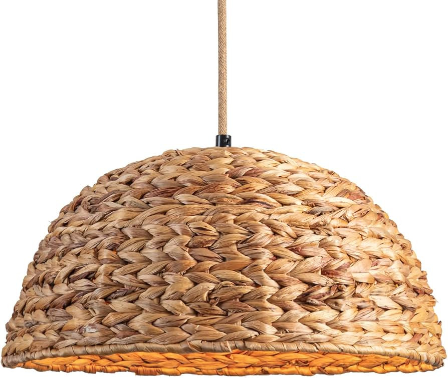 Wicker Pendant Light, D18" Hand-Woven Rattan Hanging Lamp Wicker Chandelier Farmhouse Dome Ceilin... | Amazon (CA)