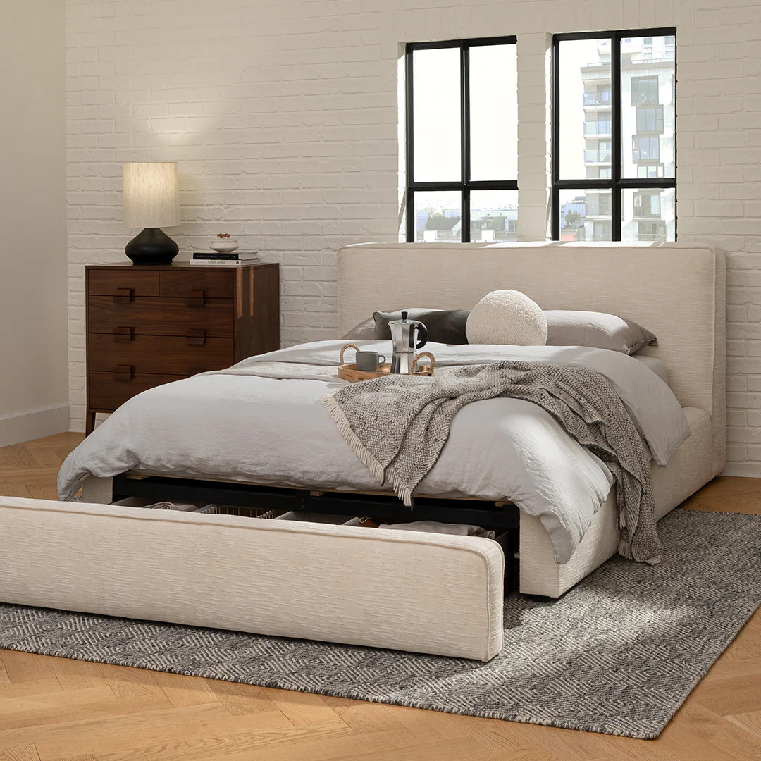Cigar Queen Upholstered Storage Bed - Ankara Ivory | Article
