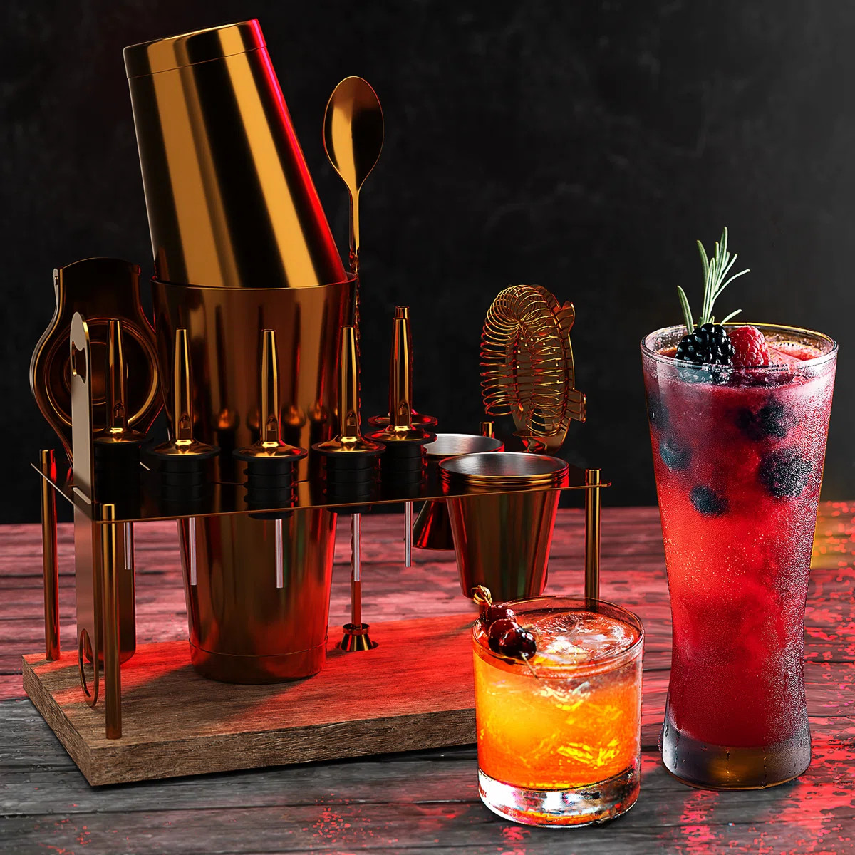 Joytable 16 Piece Stainless Steel Cocktail Shaker Bar Tool Set With Stand | Wayfair North America