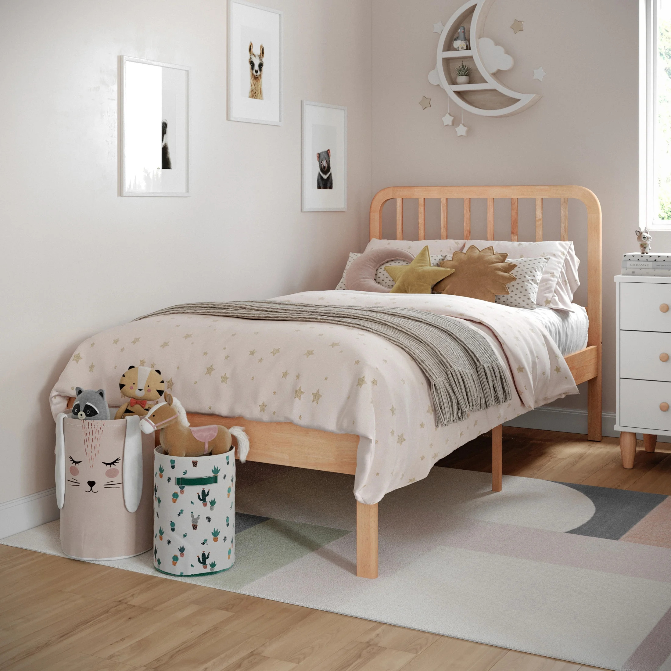 Buzz & Bloom Kids Twin-Size Platform Bed with Rectangular Wood Slat Headboard, Natural | Walmart (US)