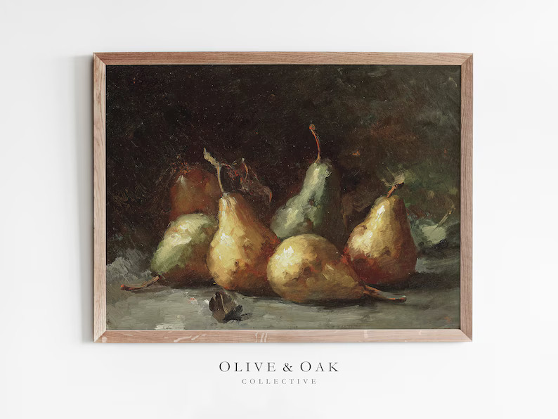 Moody Still Life Painting / Fruit Pear Art PRINTABLE / Kitchen - Etsy | Etsy (US)