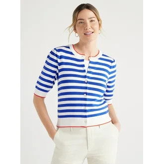 Free Assembly Women's Cardigan Sweater with Short Puff Sleeves, Midweight, Sizes XS-XXL - Walmart... | Walmart (US)