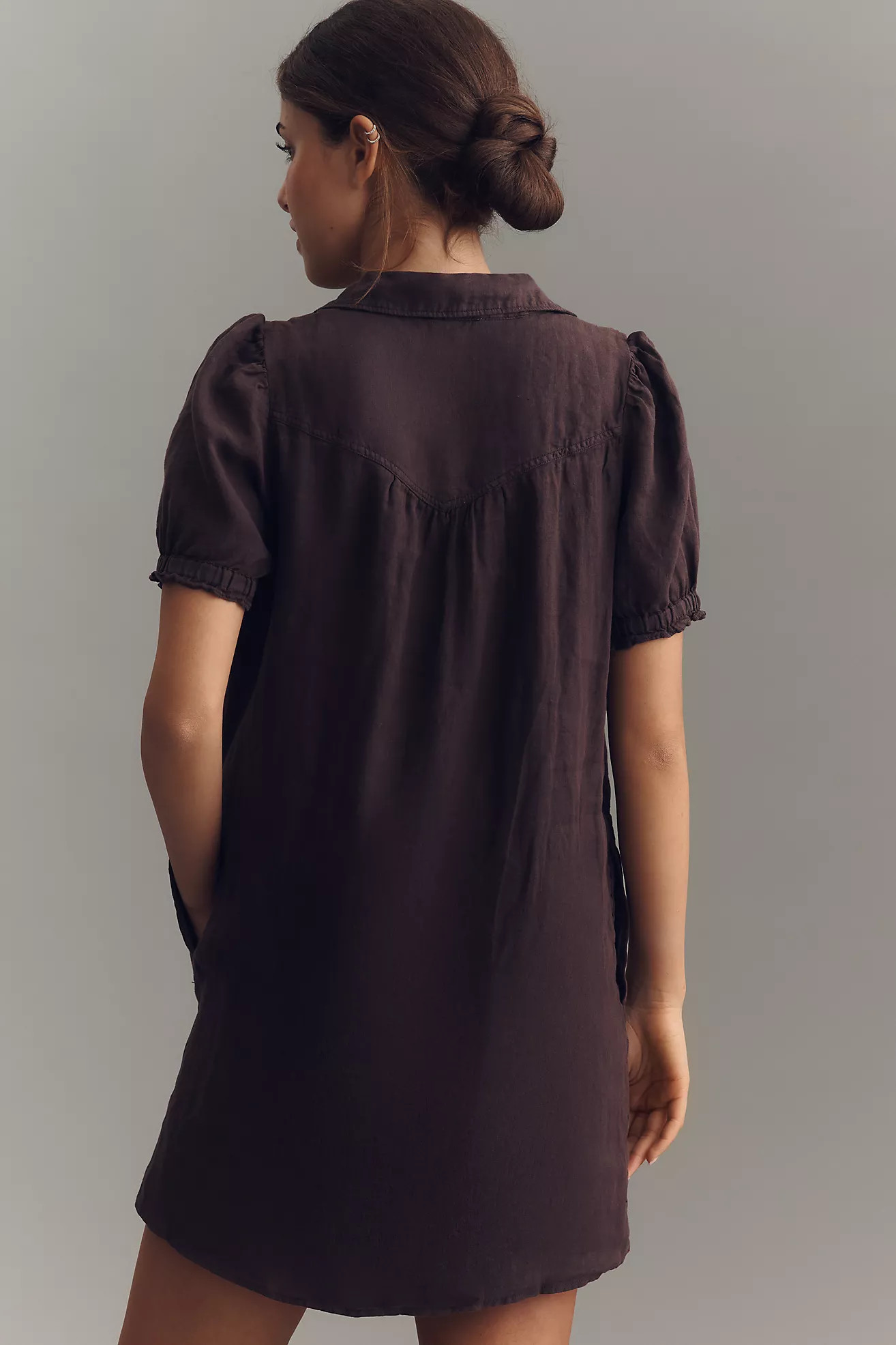 Aly 100% European Linen Puff-Sleeve Mini Shirtdress | Anthropologie (US)