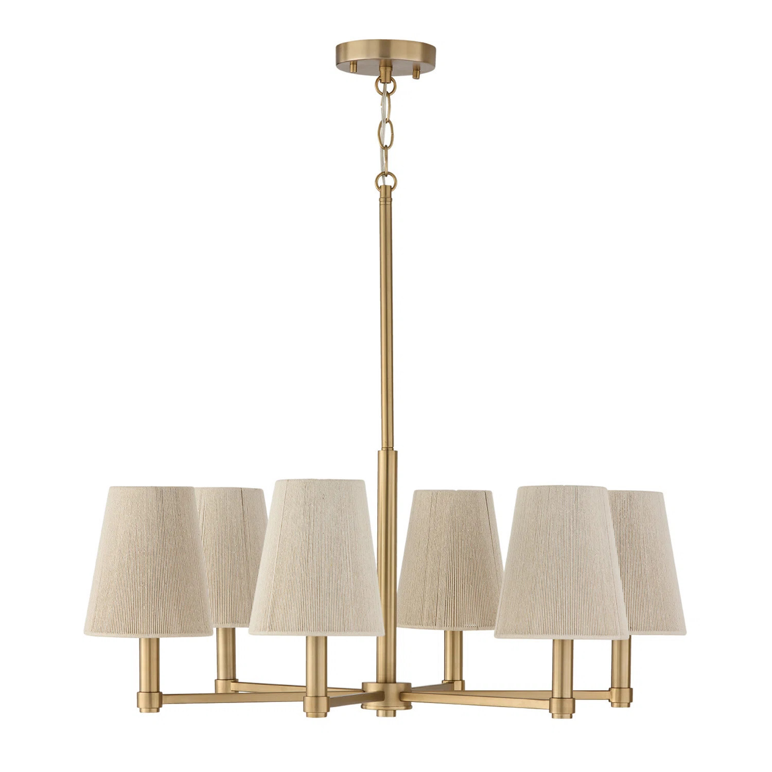 28" W 6-Light Chandelier in Matte Brass with Tapered Bleached Natural Rope Shades | Wayfair North America