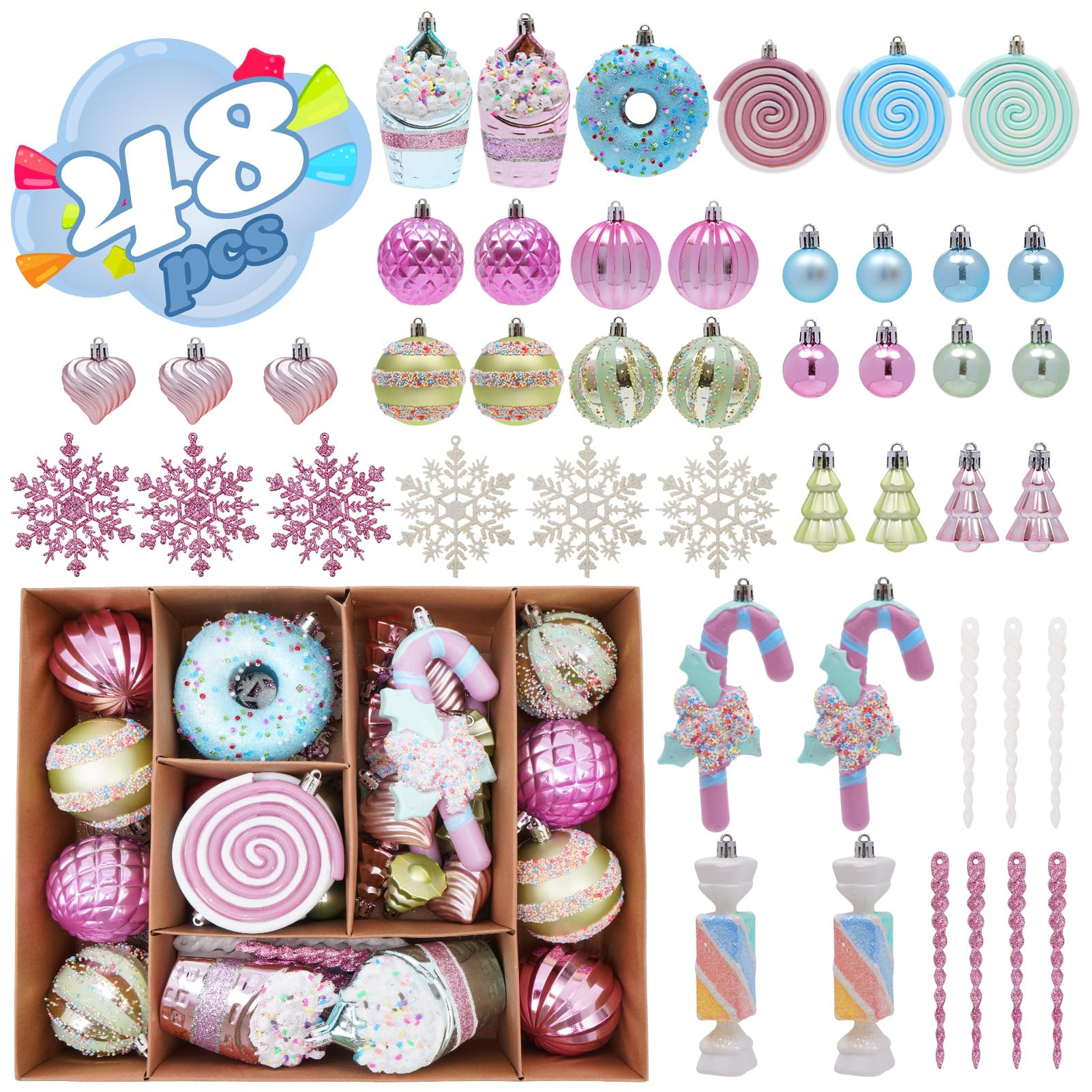 Macaron Christmas Ball Ornaments，Shatterproof Pendants Cute Donut Lollipop Candy Cake Hanging O... | Amazon (US)