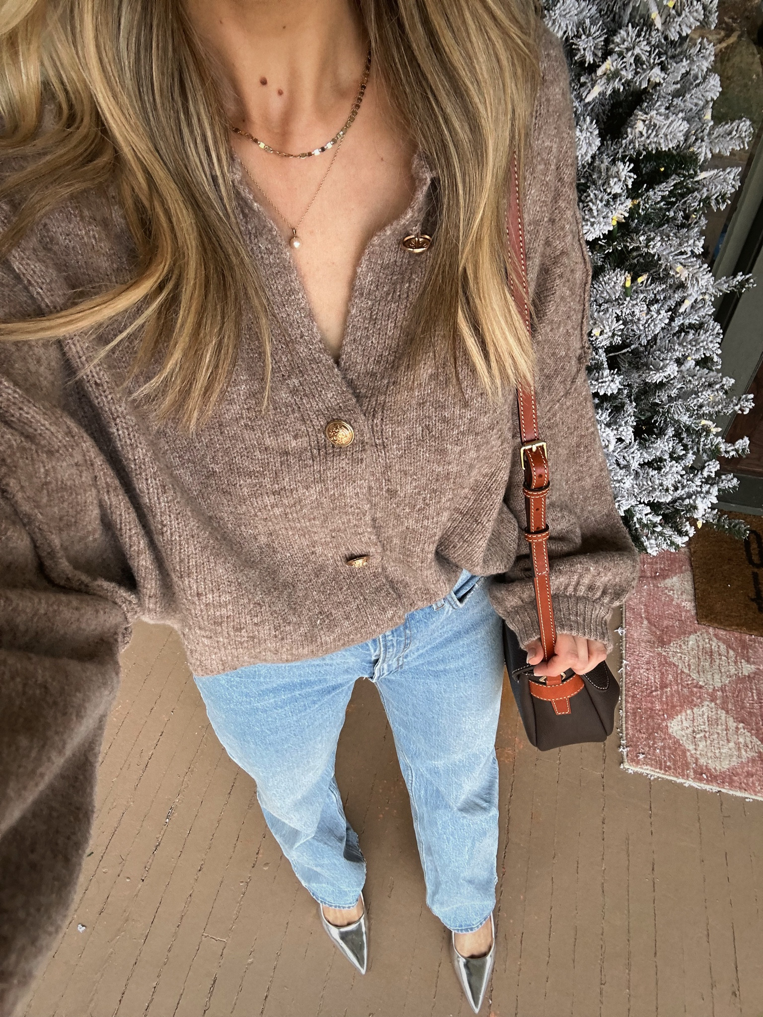 Favorite oversized Amazon sweater
Abercrombie straight leg jeans
Silver kitten heels