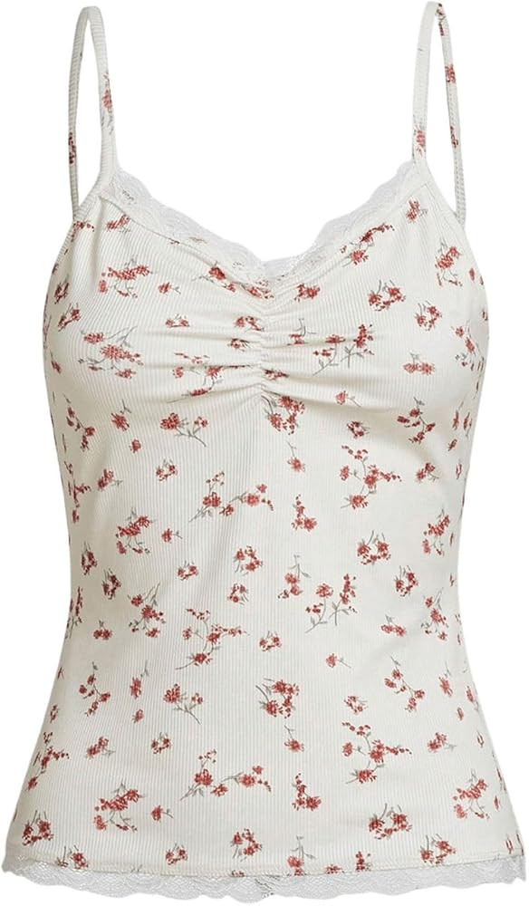 SOLY HUX Women's Y2k Floral Print Camisole Fairy Cute Lace Trim Cami Top Coquette Summer Vest Top... | Amazon (US)