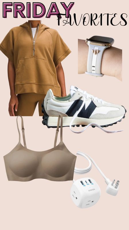 Friday Favorites 
Eby bras code WANDALOVESSHARING 
Lululemon scuba hoodie - size M/L
Apple Watch band 
New balance sneakers 

#LTKCon #LTKmidsize #LTKGiftGuide