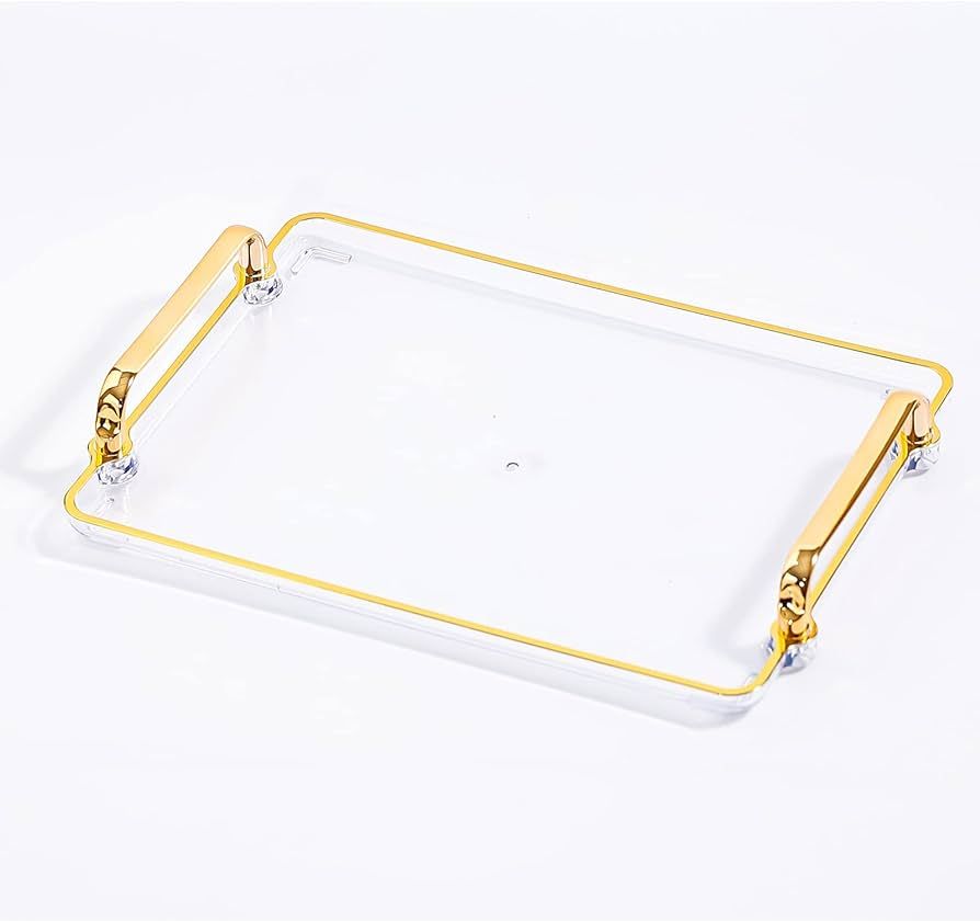 IWANGDS Serving Tray with Golden Handles and Golden Rim Border, Plastic Rectangular Tray for Bar,... | Amazon (US)