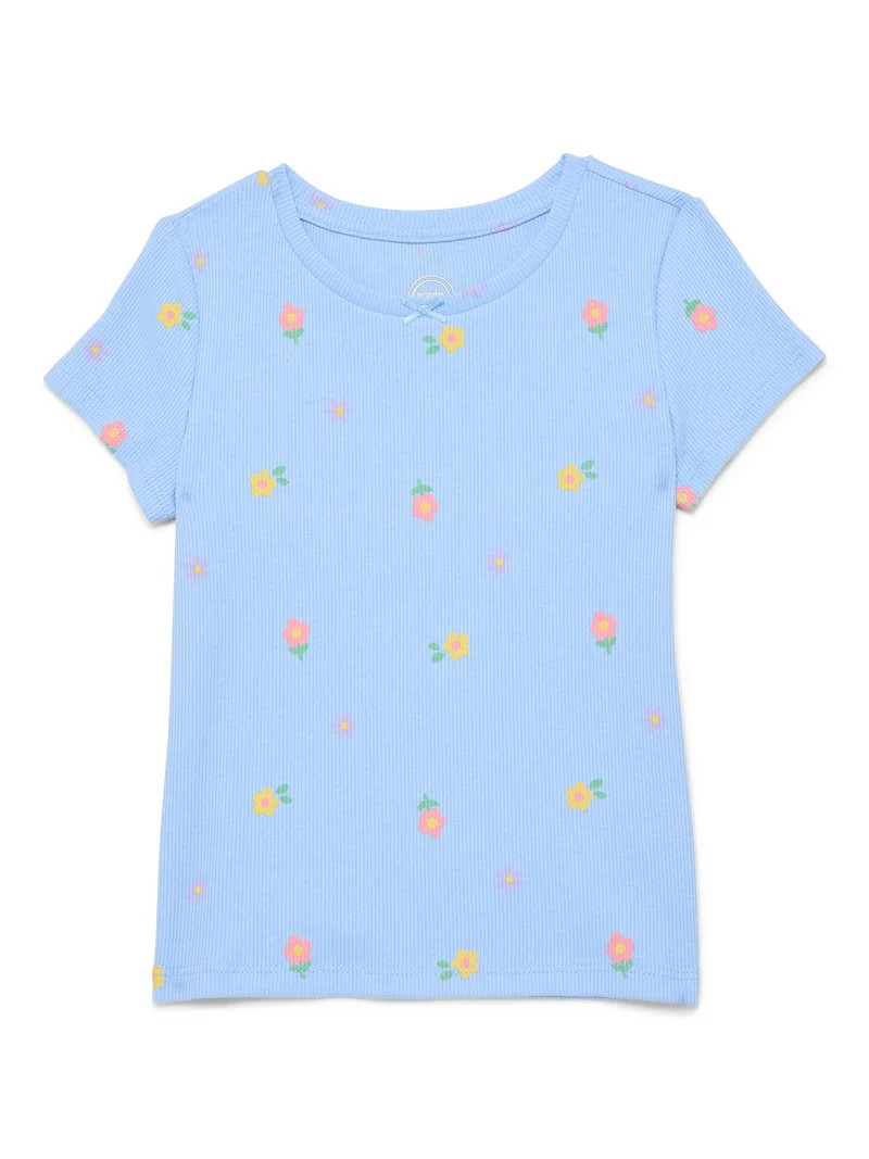 Wonder Nation Girls Printed Rib Tee with Short Sleeves, Sizes 4-10 | Walmart (US)
