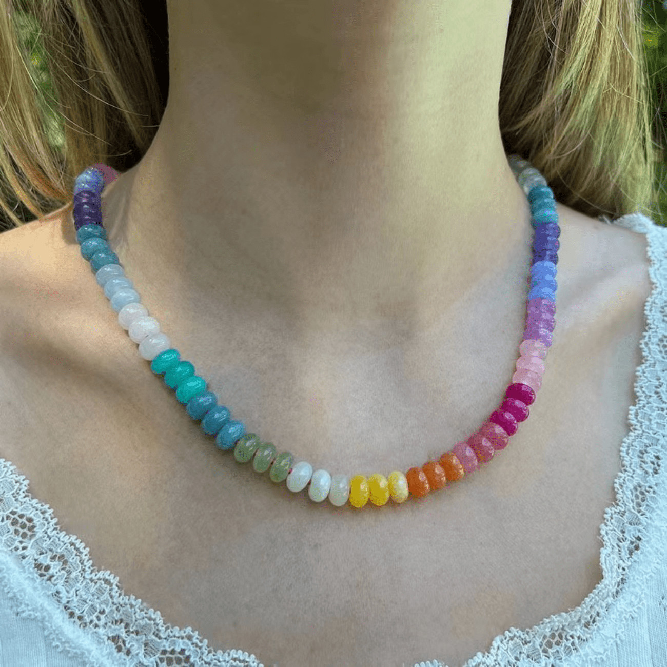 New European And American Personality Color Block Color Natural Stone Beaded Handmade Beaded Neck... | SHEIN