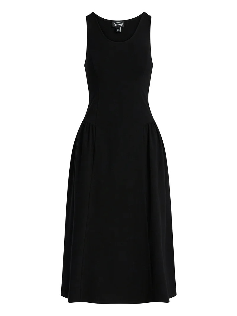 Scoop Women's and Women's Plus Stretch Cotton Blend Midi Basque Dress, Sizes XS-4X | Walmart (US)