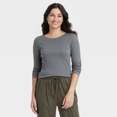 Women's Long Sleeve Ribbed T-Shirt - A New Day™ | Target