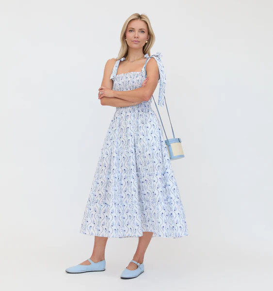 The Ribbon Ellie Nap Dress - Blue Vine Stripe | Hill House Home US