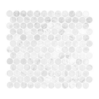 Carrara White Penny Round 12 in. x 13 in. x 0.31 in. Honed Marble Mesh-Mounted Mosaic Tile (10 sq... | The Home Depot