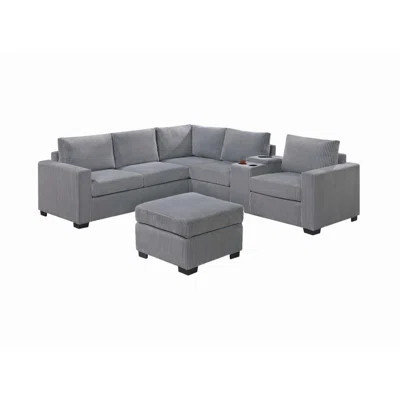 Upholstered Sectional, Living Room Couch With Ottoman And Plastic Legs For Living Room, Apartment, Office | Wayfair North America