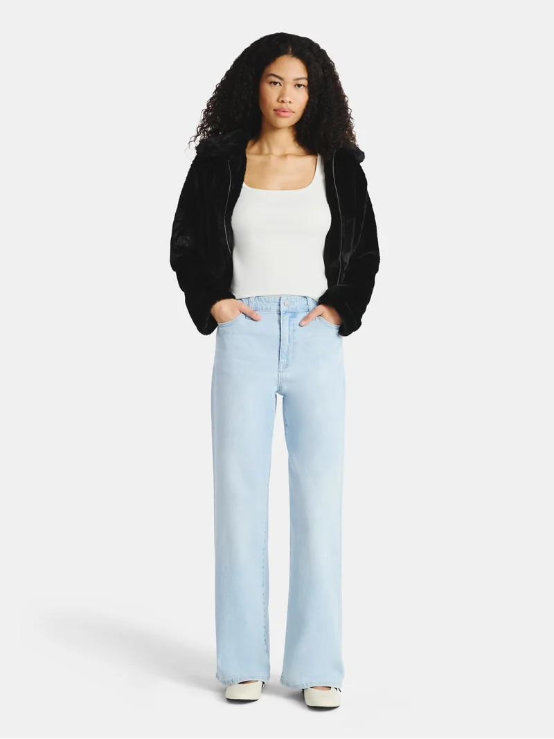No Boundaries High Rise Baggy Wide Leg Jeans, 32" Inseam, Women's and Women's Plus Sizes XXS-4X | Walmart (US)