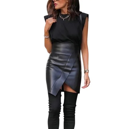 Enwejyy Women Sexy High Waist Vegan Leather Skinny Mini Skirt | Walmart (US)