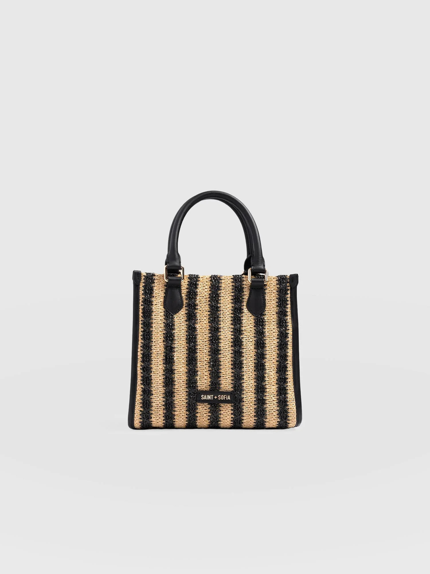 Mia Mini Tote Bag - Black Raffia | Saint + Sofia