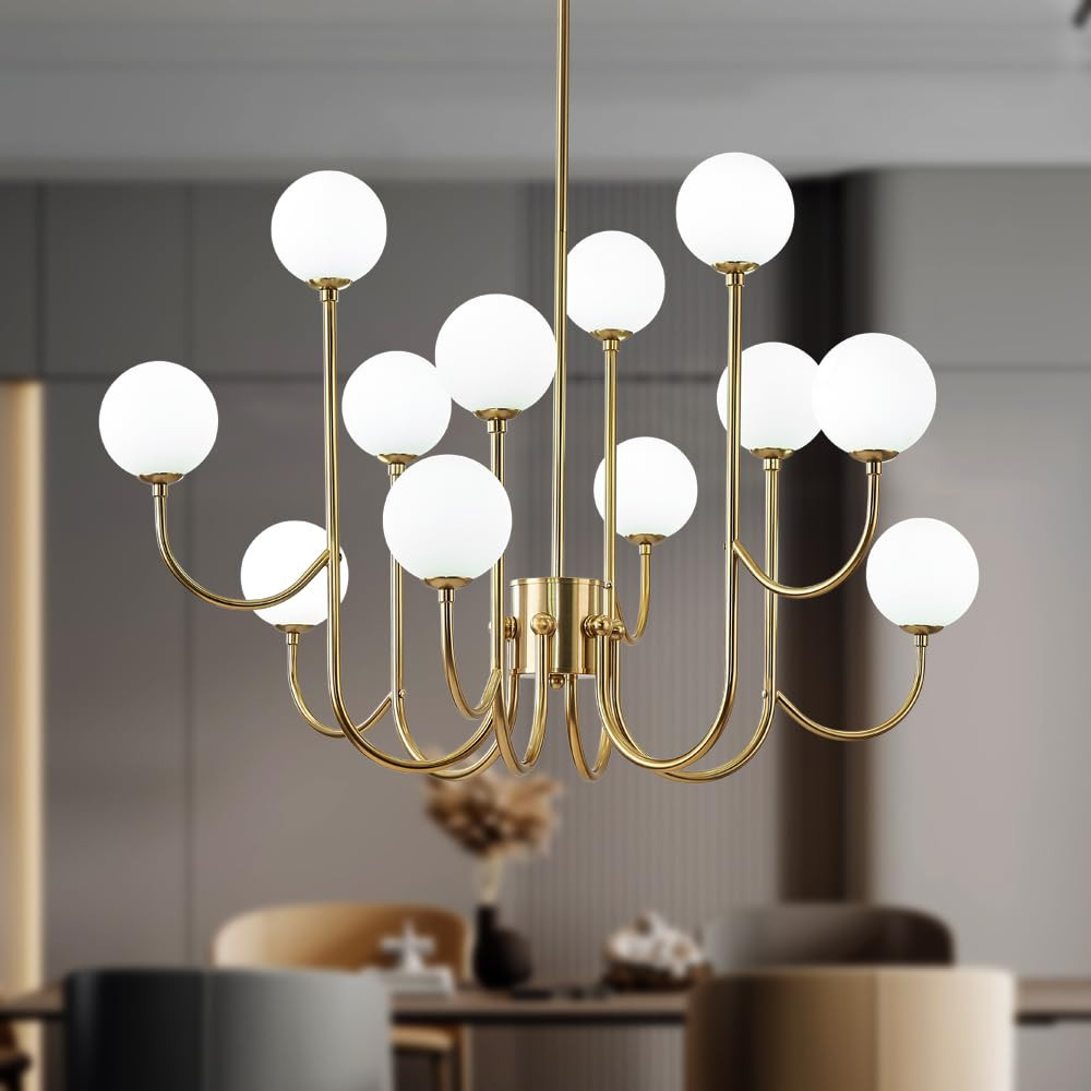Mid-Century 12 Lights Large Sputnik Chandeliers with Glass Globe,Modern Gold High Ceiling Light F... | Amazon (US)