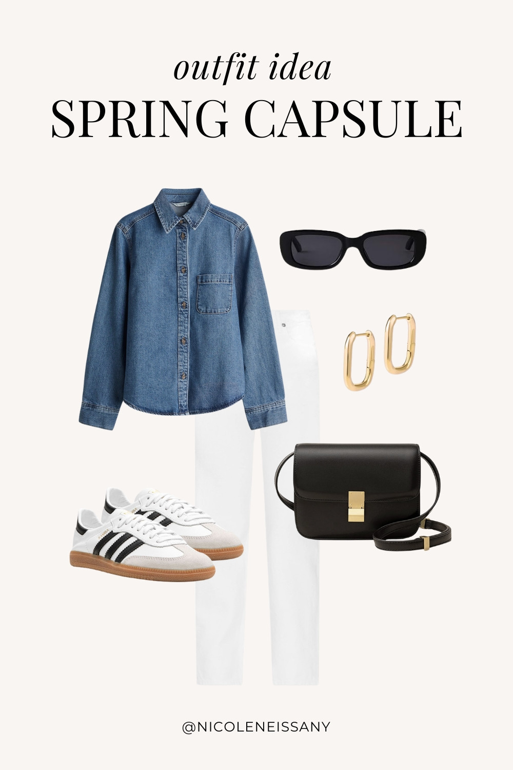 Spring outfit idea featuring my 2025 Spring Capsule Wardrobe staples | casual spring outfit, spring brunch outfit, spring date night outfit, spring date outfit, elevated casual spring outfit, spring work outfit, spring office outfit, casual spring outfit idea, spring outfits, spring shoes, 2025 spring trends, 2025 spring fashion trends, neutral capsule wardrobe, minimalist capsule wardrobe | denim shirt, denim jacket, spring tops, spring jackets, spring outerwear, white jeans outfit, white denim outfit, spring jeans, spring denim, adidas samba sneakers, adidas samba decon sneakers, spring sneakers, spring shoe trends, gold square hoop earrings 

 

#LTKSeasonal #LTKSaleAlert #LTKPetite #LTKFindsUnder50 #LTKFindsUnder100 #LTKStyleTip #LTKWorkwear #LTKTravel #LTKShoeCrush