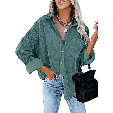 Fall Clothes Women Corduroy Shacket Casual Coats Long Sleeve Shacket Button Down Boyfriend Shirts Ja | Walmart (US)