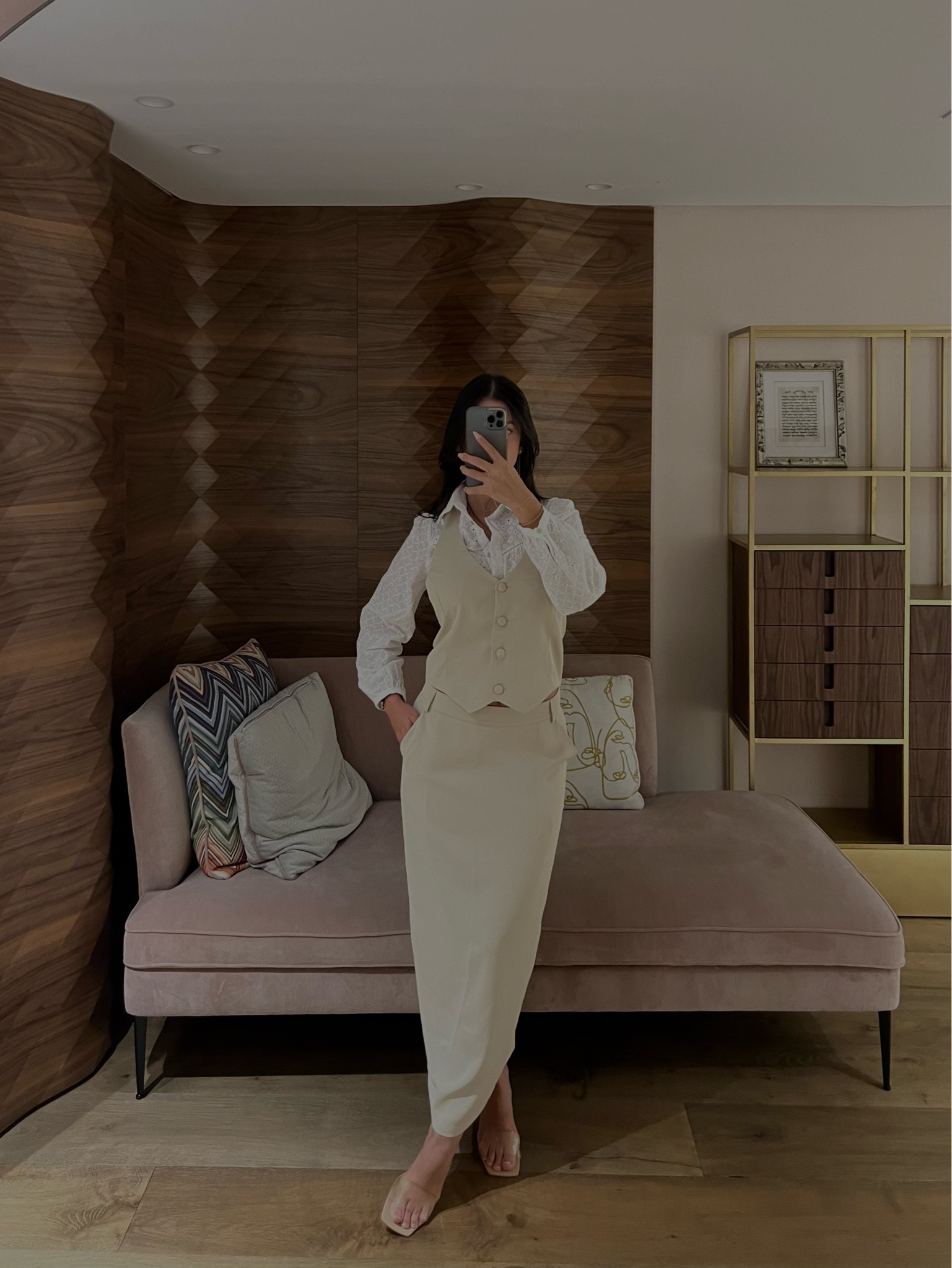 Everybody is asking me about this modest skirt and vest outfit perfect for fall outfits and this fall fashion! You can also add some boots and using it on thanksgiving night or any holiday outfit or as Christmas outfit! Also you can wear it without the white shirt but I personally like this option with the classic white shirt and with the transparent sandals ❤️ modest outfit 

#LTKHoliday #LTKGiftGuide #LTKstyletip