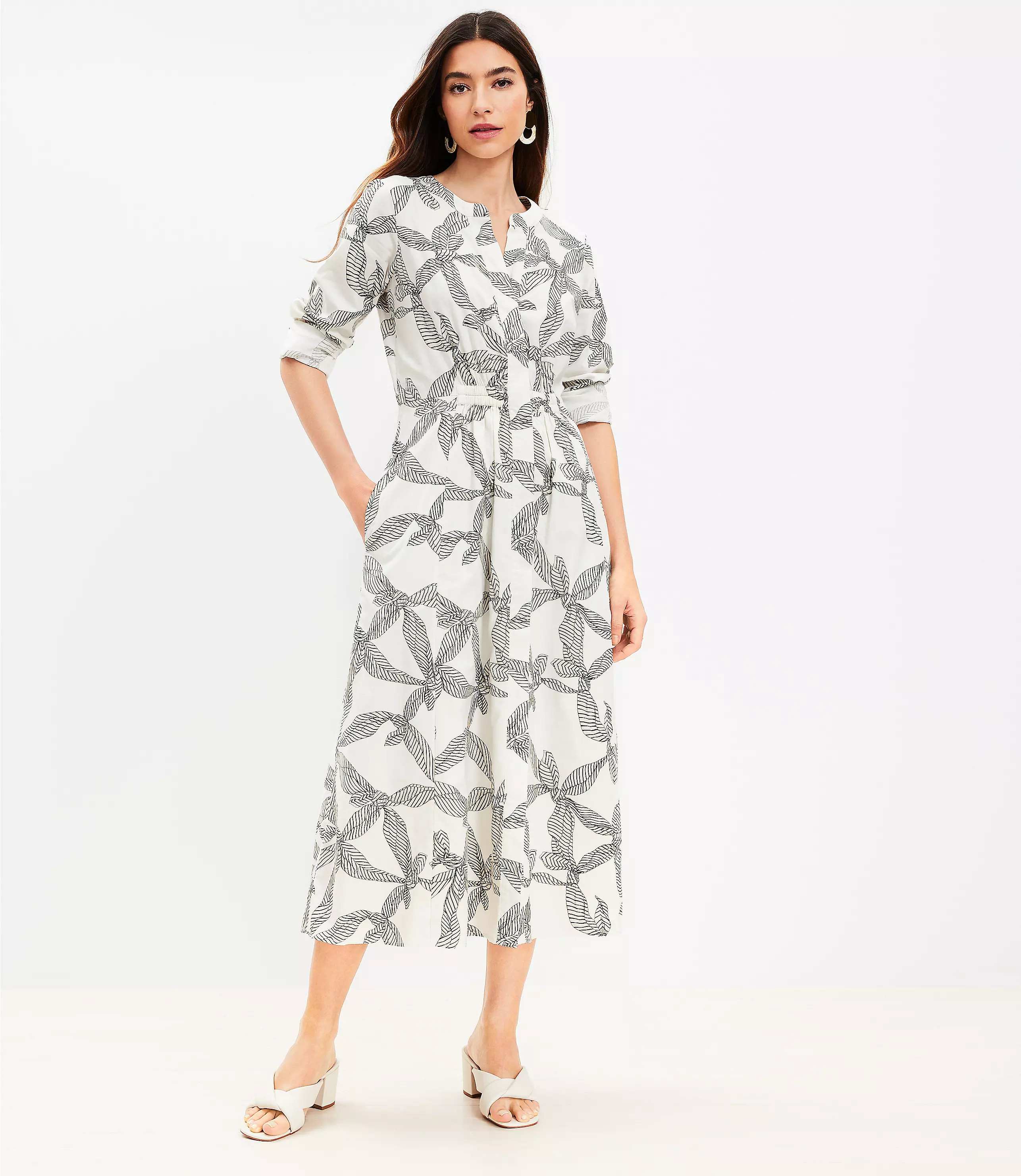 Ribbon V-Neck Midi Dress | LOFT