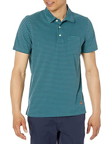 Brooks Brothers Men's Short Sleeve Cotton Jersey Polo Shirt, Feeder Stripe, Green/Navy, X-Large | Amazon (US)