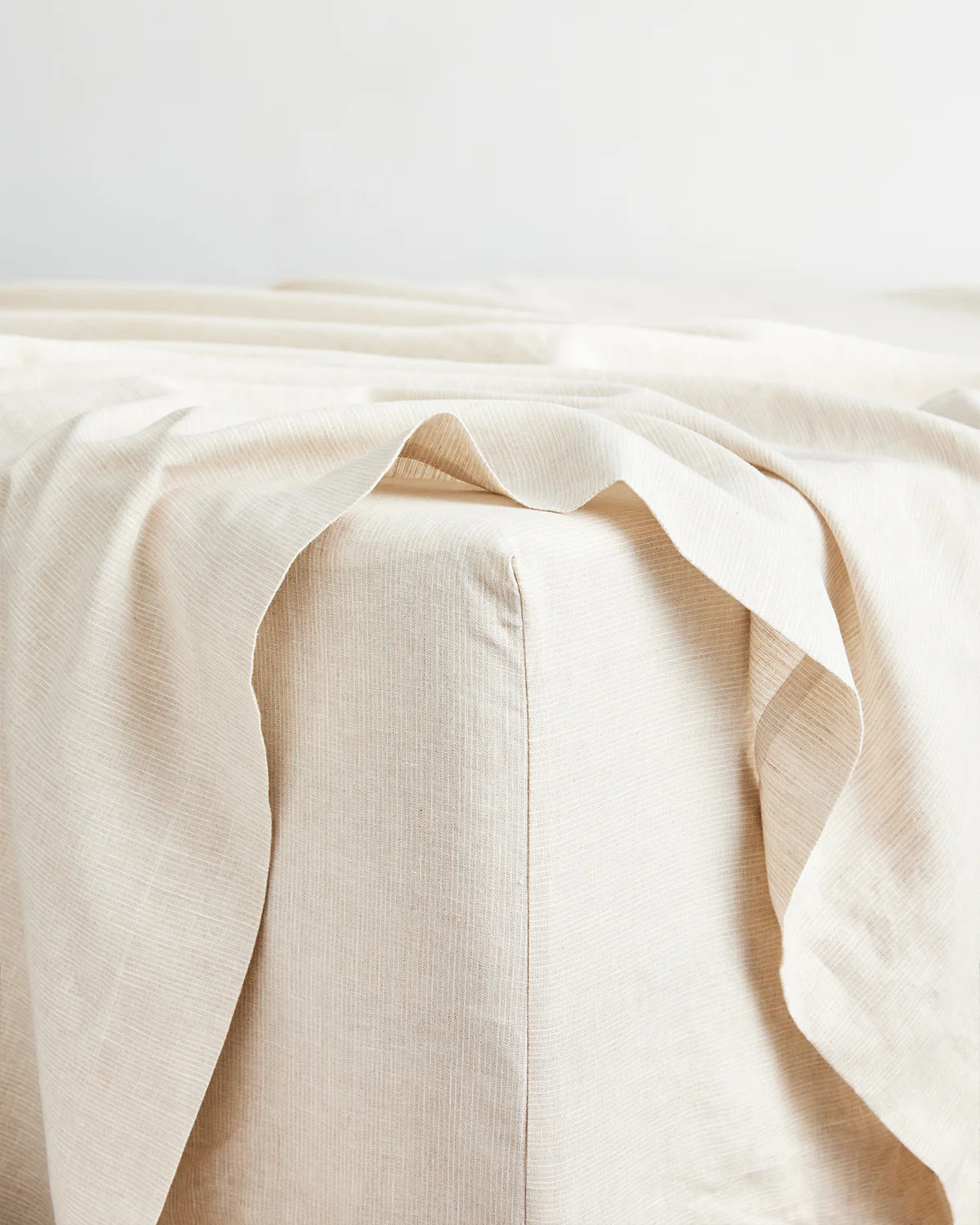 Oatmeal & White Stripe 100% French Flax Linen Fitted Sheet | Bedthreads US
