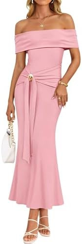 ZESICA Women's Summer Off Shoulder Bodycon Maxi Dress 2026 Spring Wrap Formal Wedding Guest Cockt... | Amazon (US)