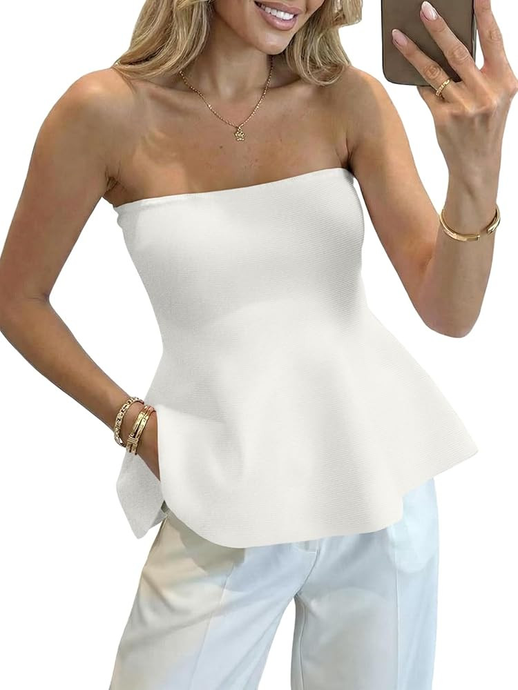 Saodimallsu Womens Peplum Tube Tops Sleeveless Strapless Bandeau Tank Top 2026 Summer Cute Ruffle... | Amazon (US)