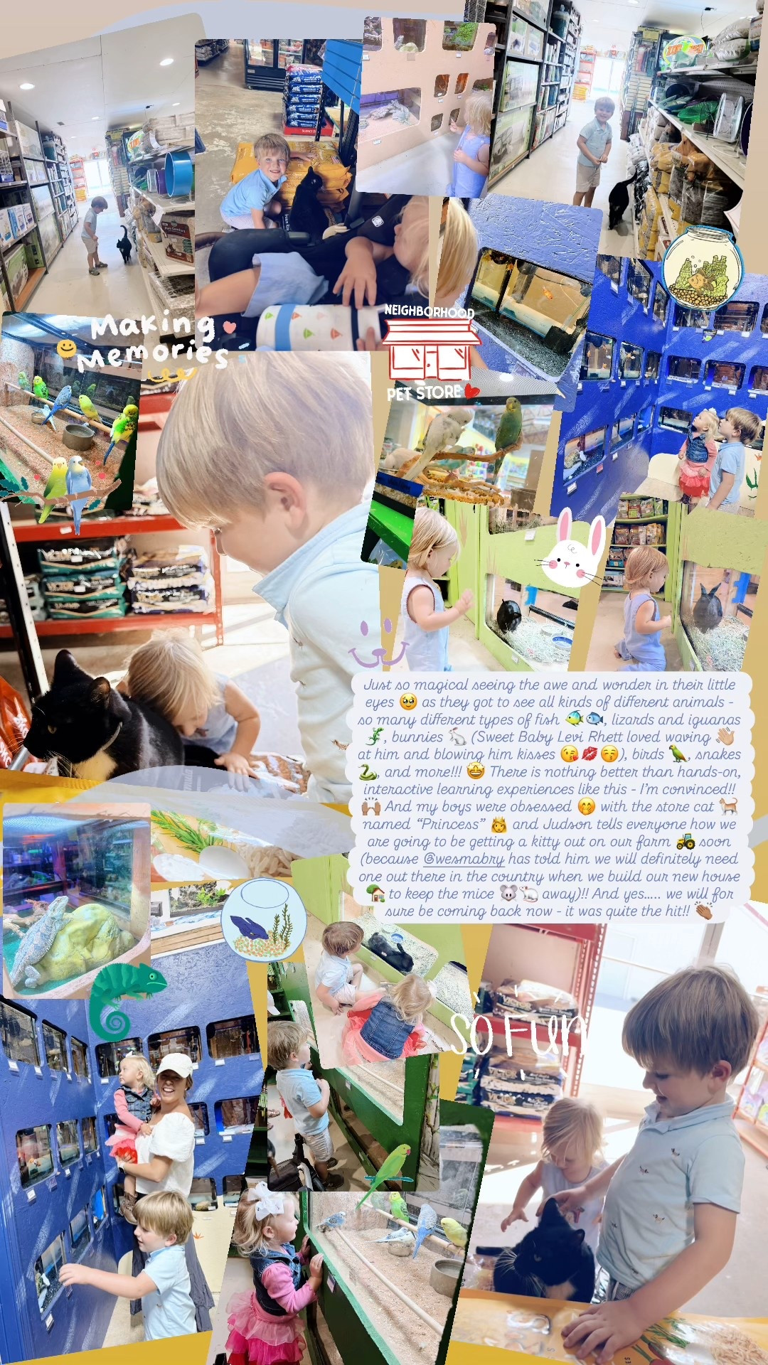 Just so magical seeing the awe and wonder in their little eyes 🥹 as they got to see all kinds of different animals - so many different types of fish 🐠🐟, lizards and iguanas 🦎, bunnies 🐇 (Sweet Baby Levi Rhett loved waving 👋🏼 at him and blowing him kisses 😘💋😚), birds 🦜, snakes 🐍, and more!!! 🤩 There is nothing better than hands-on, interactive learning experiences like this - I’m convinced!! 🙌🏽 And my boys were obsessed 🤭 with the store cat 🐈 named “Princess” 👸 and Judson tells everyone how we are going to be getting a kitty out on our farm 🚜 soon (because @wesmabry has told him we will definitely need one out there in the country when we build our new house 🏡 to keep the mice 🐭🐁 away)!! And yes….. we will for sure be coming back now - it was quite the hit!! 👏🏽 