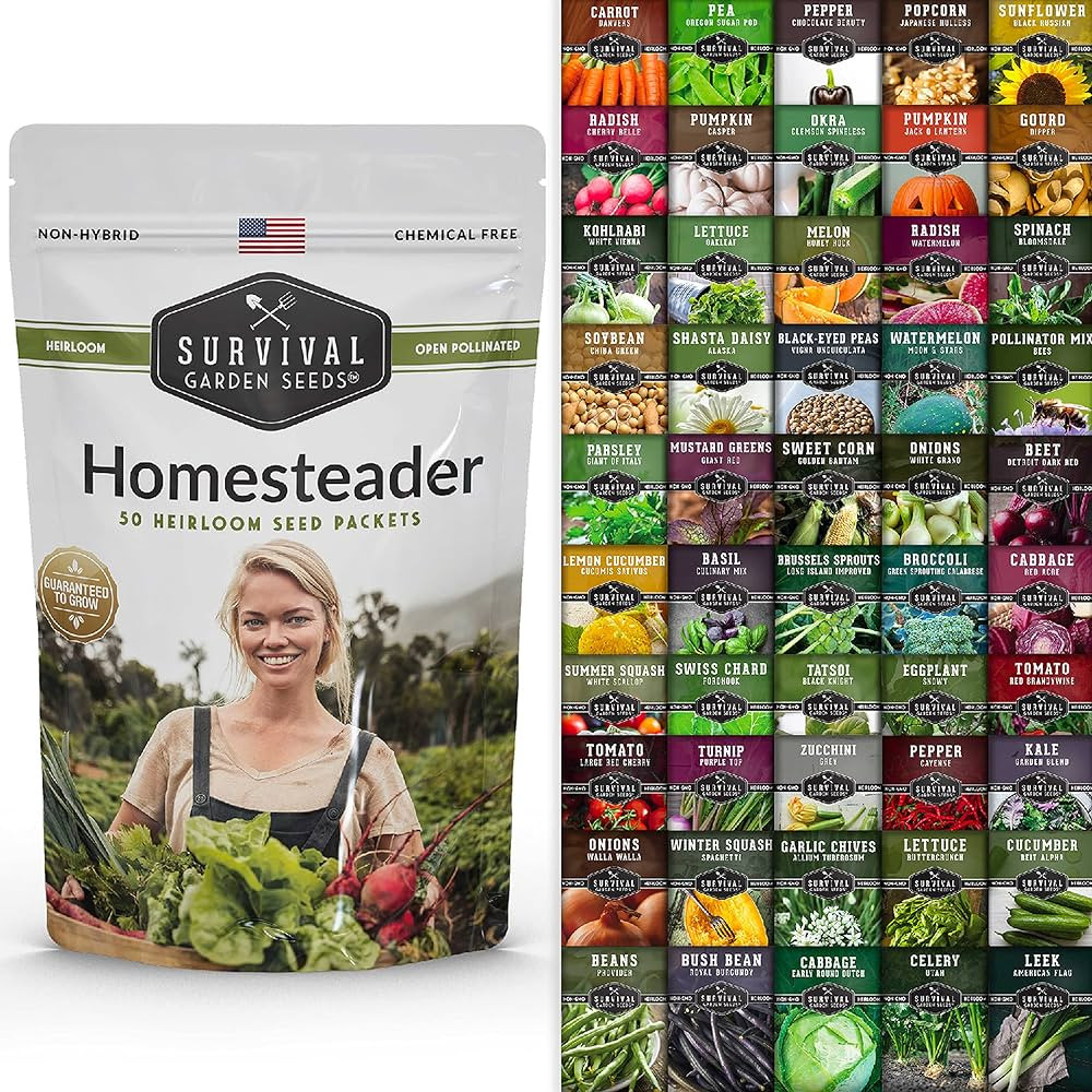 Survival Garden Seeds Homesteader Seed Vault - Vegetable Herb & Flower Seed Bank - 50 Heirloom No... | Amazon (US)