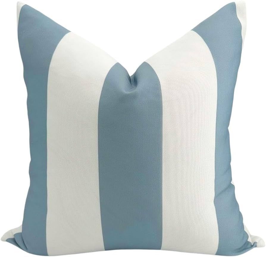 Jillien Harbor Cabana Coastal Pillow Cover Indoor Outdoor Blue and White Striped Pillow Cover Thr... | Amazon (US)