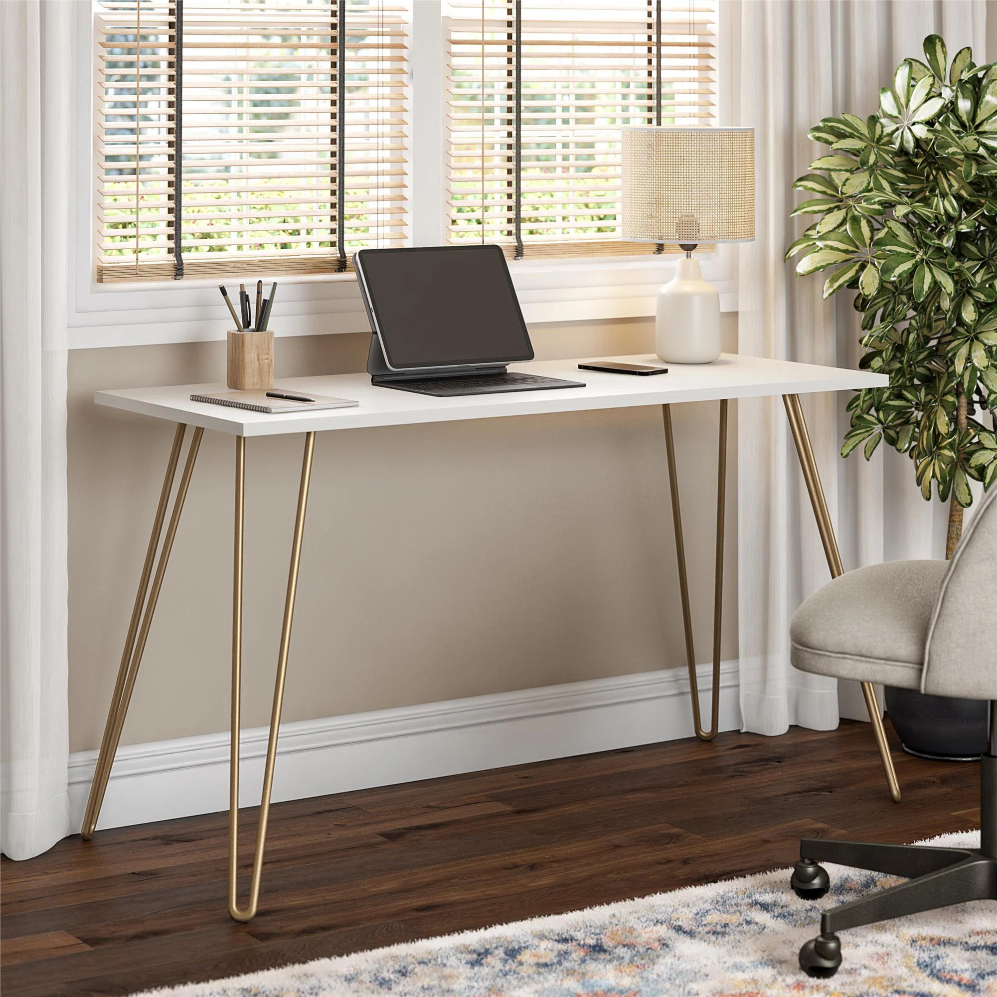 Owen Writing Desk, White & Gold | Wayfair North America