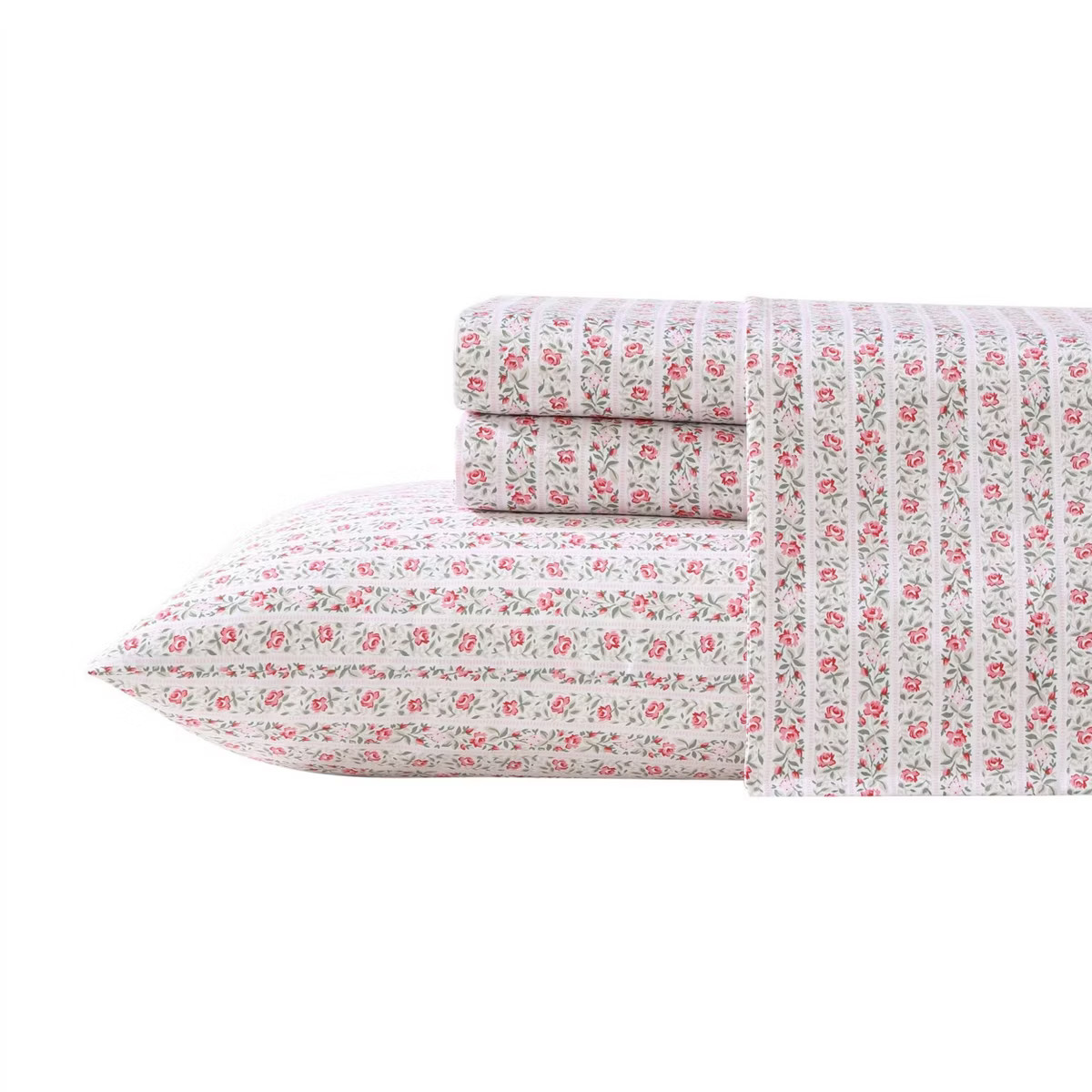 Laura Ashley 300 Thread Count Sheet Set Marta Stripe Pink | Target
