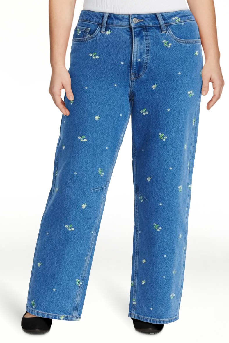 Free Assembly Women's and Women's Plus Embroidered Mid Rise Cropped Barrel Jeans, Sizes 0-26W | Walmart (US)