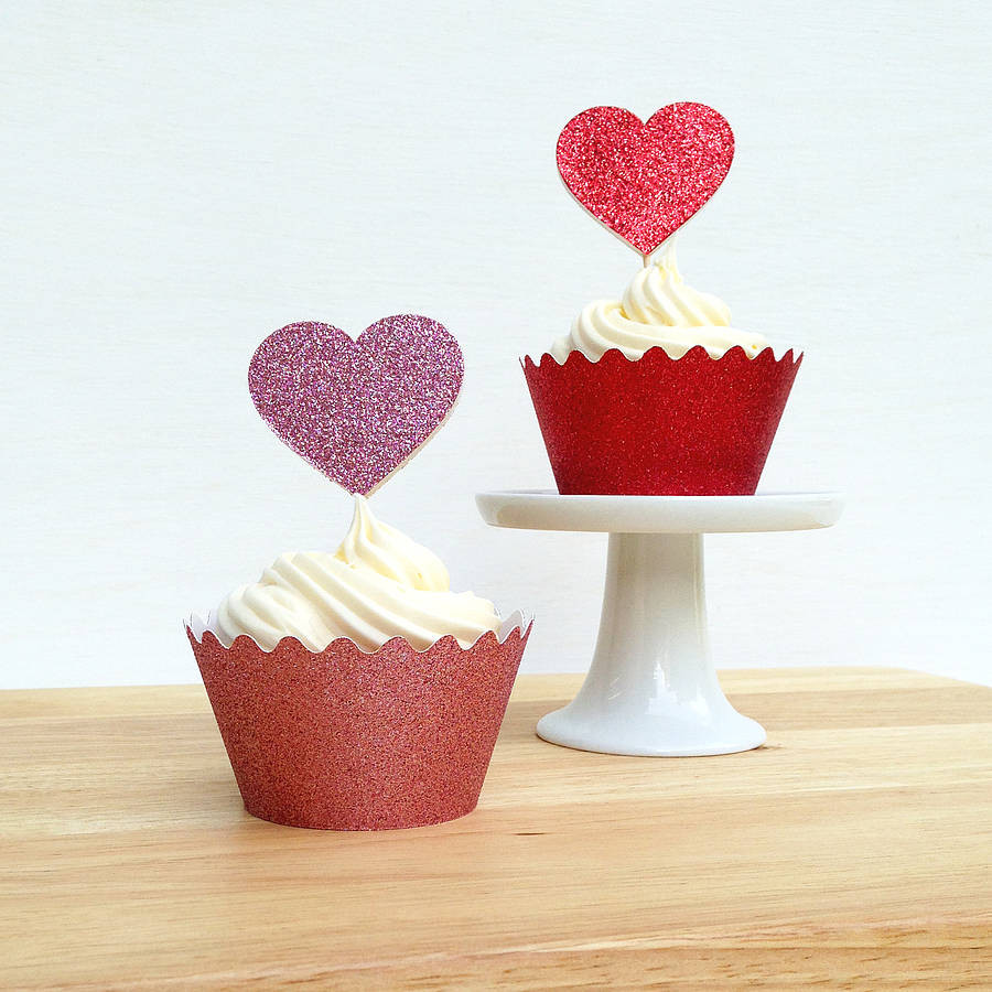 The Sarah Kate Company Sparkly Heart Cake Decorations | Notonthehighstreet.com US