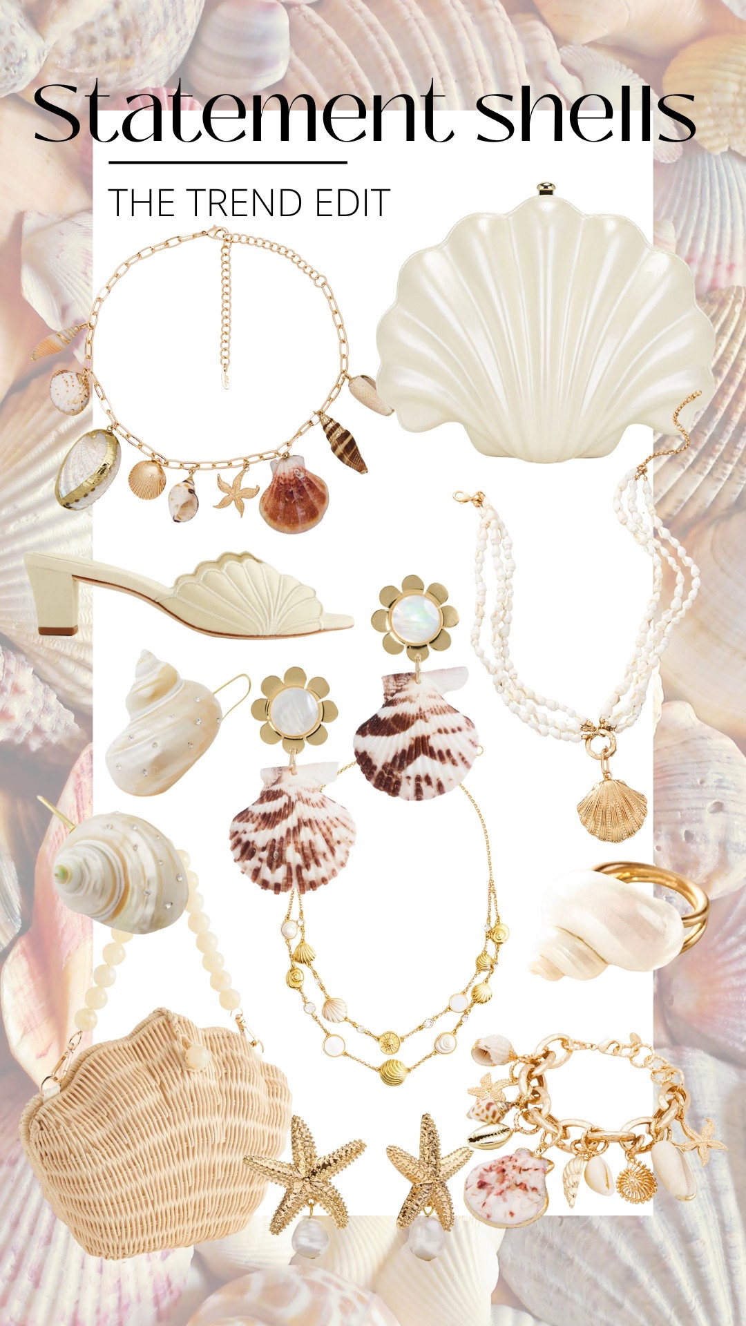 Summer Trend Alert - Statement shells! 

Shell jewelry // shell accessories // shell handbag // shell trend 

#LTKStyleTip #LTKSeasonal #LTKSummerEdit