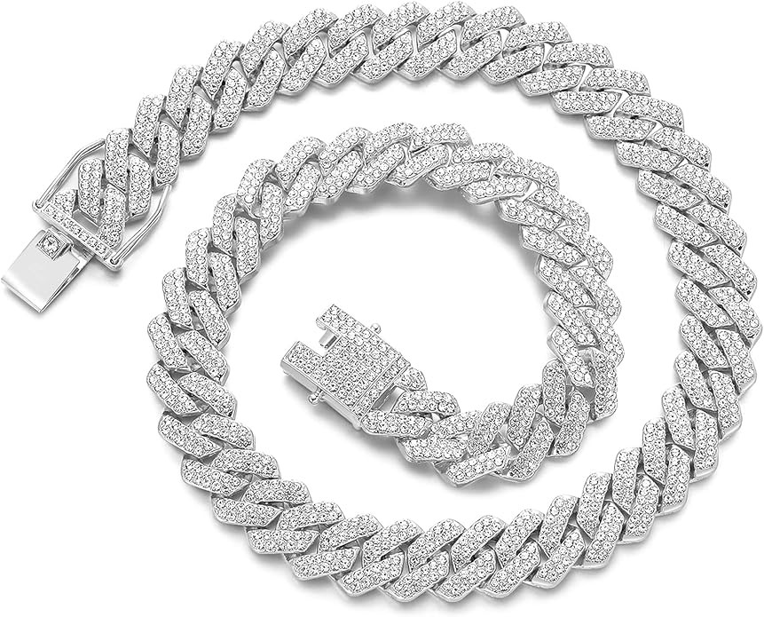 JUNVirtuous Cuban Link Chain Mens Iced Out Miami Cuban Necklace Silver/Gold Bling Diamond Hip Hop... | Amazon (US)