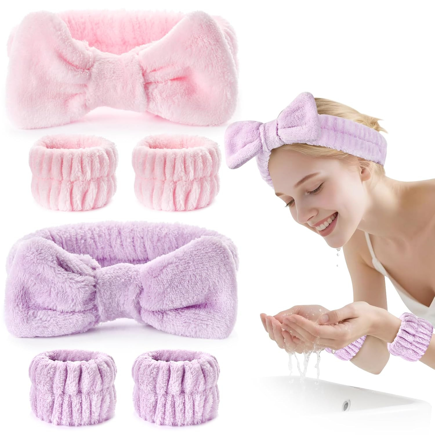 6Pack Headbands and Wristband Set for Washing Face, Spa Skincare Makeup Headband, wrist bands and... | Amazon (US)
