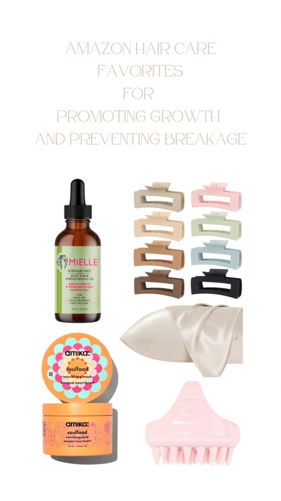 Favorite hair care products for promoting growth and preventing breakage! I use the rosemary oil with the scalp massager on wash days - leave on scalp for at least 30 minutes and don’t oversaturate! The satin pillowcase is great for your hair and your skin - prevents knots and tangles in your hair. These products have helped me with postpartum hair loss as well!

#LTKbeauty #LTKstyletip #LTKfindsunder50
