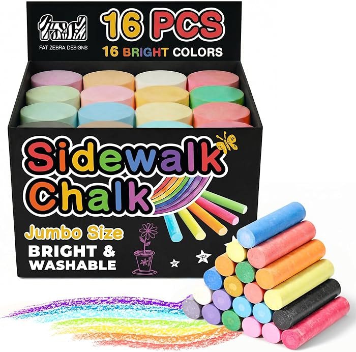 16 PCS Sidewalk Chalk for Kids - Multicolor, Non-Toxic Washable Jumbo Outdoor Chalks - Set of Out... | Amazon (US)