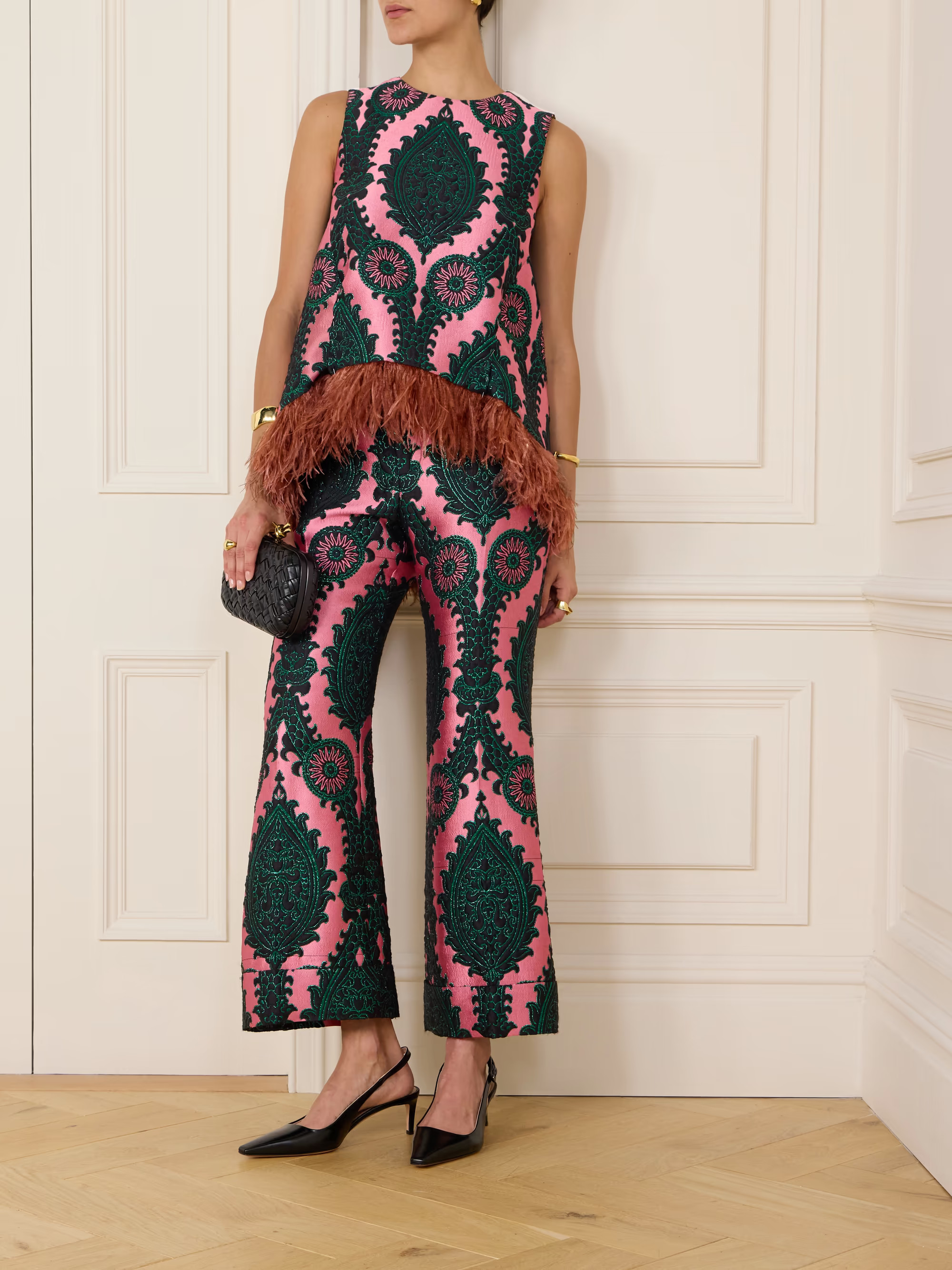 Icon La Scala feather-trimmed embroidered brocade top | NET-A-PORTER (US)