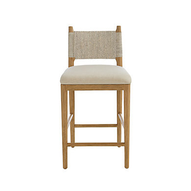 Bridget Seagrass Woven Back Mahogany Bar Stool with Upholstered Seat | Ballard Designs, Inc.