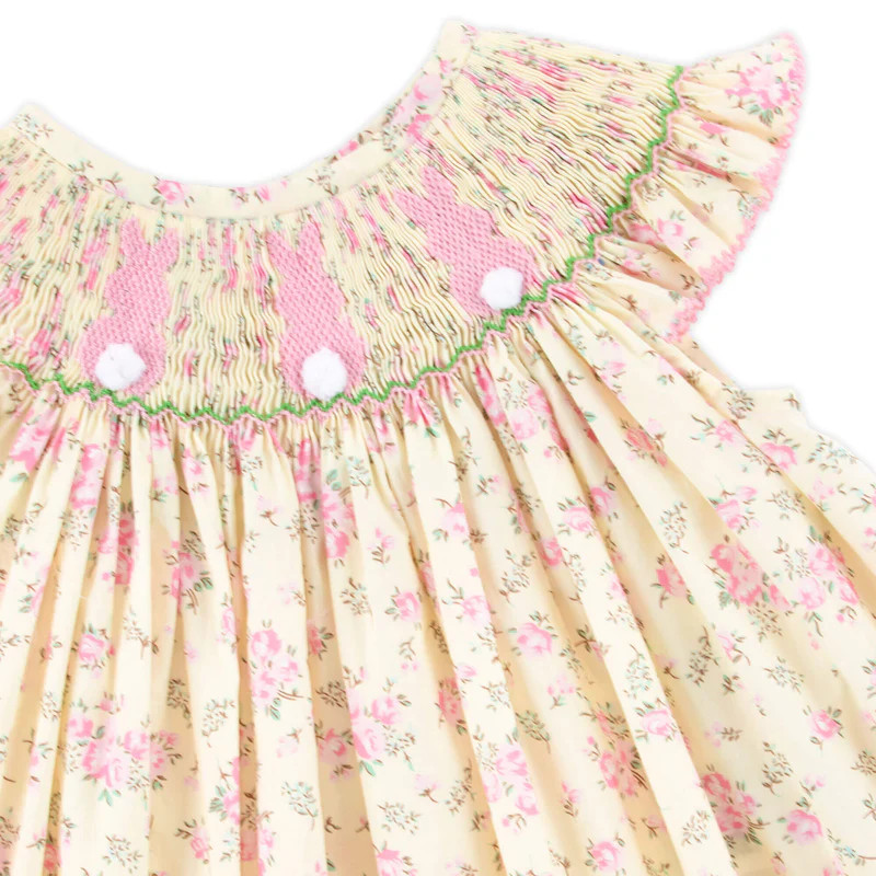 Fluffy Bunny Yellow Floral Smocked Bubble | Classic Whimsy