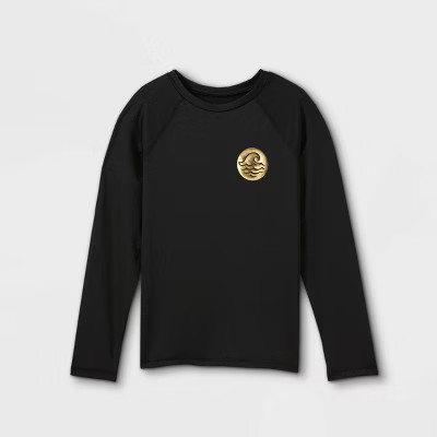 Girls' Wave Print Long Sleeve Raglan Rash Guard Swim Shirt - art class™ Black | Target
