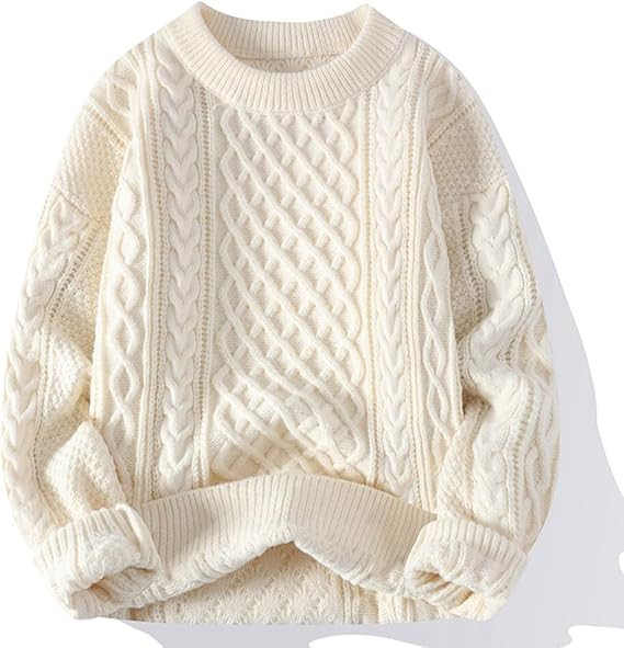 Women Cable Knit Vintage Chunky Sweater Loose Casual Knitted Sweater Unisex Woven Crewneck Knitte... | Amazon (US)