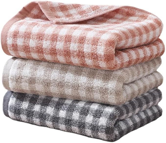 3 Piece Checkered Hand Towels for Bathroom, Soft Absorbent Cotton Face Towels Bath Towels with Bu... | Amazon (US)